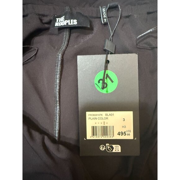 NWT The Kooples‎ Black Long Bardot Jersey Dress Tulle Sleeves Side Slit US 8 - Picture 4 of 13